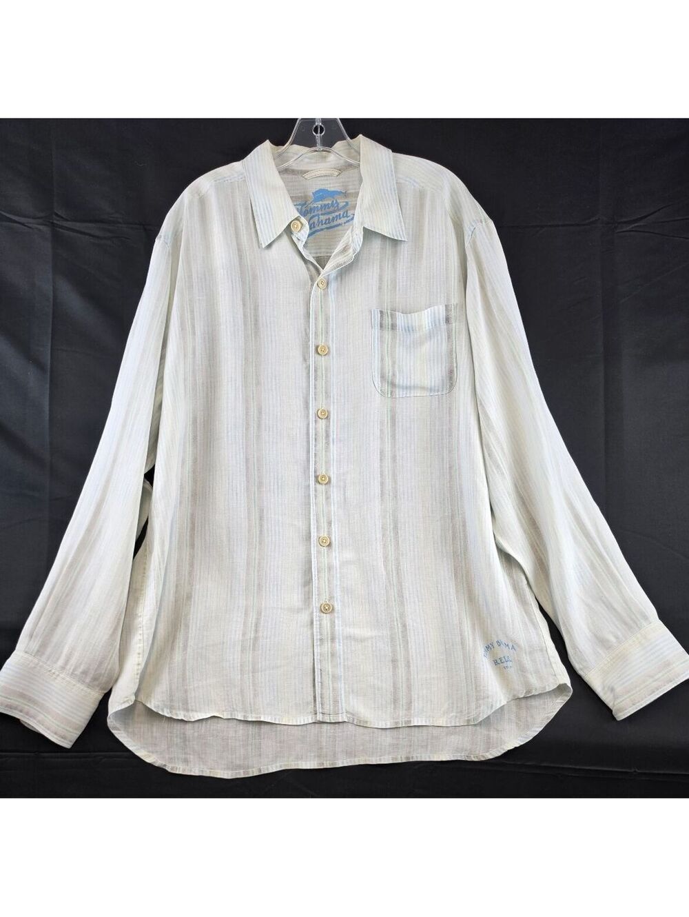 Tommy Bahama Men's XL 100% Linen Long Sleeve Button-Up Shirt Light Striped